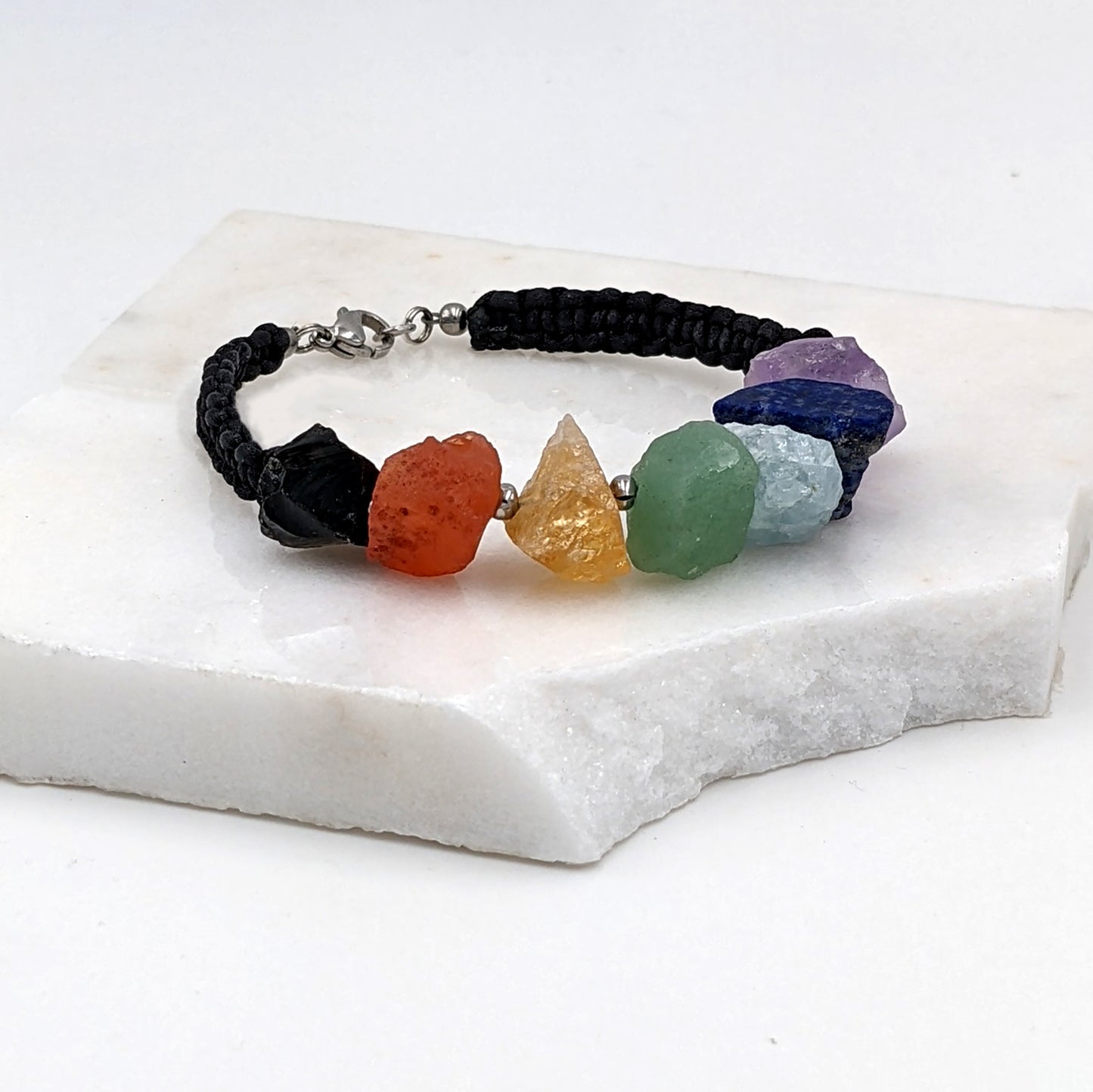 7 chakra bracelet w chunky raw gemstones & lava stone for aromatherapy StudioVy