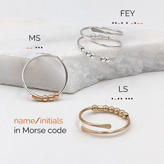 Morse code fidget ring with hammered ends | Initial ring | Anxiety ring  StudioVy   