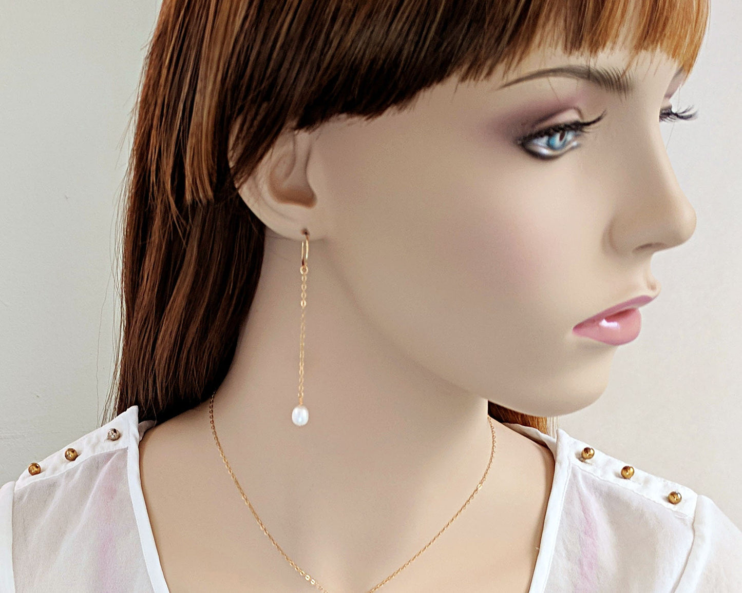 Pearl hoop earrings with charm Pearl drop earrings Gold & grey pearl earrings Removable Long chain earrings 30th birthday gift for her June StudioVy