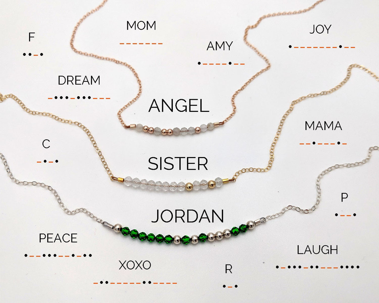 April birthstone necklace Morse code necklace Custom clear quartz necklace StudioVy