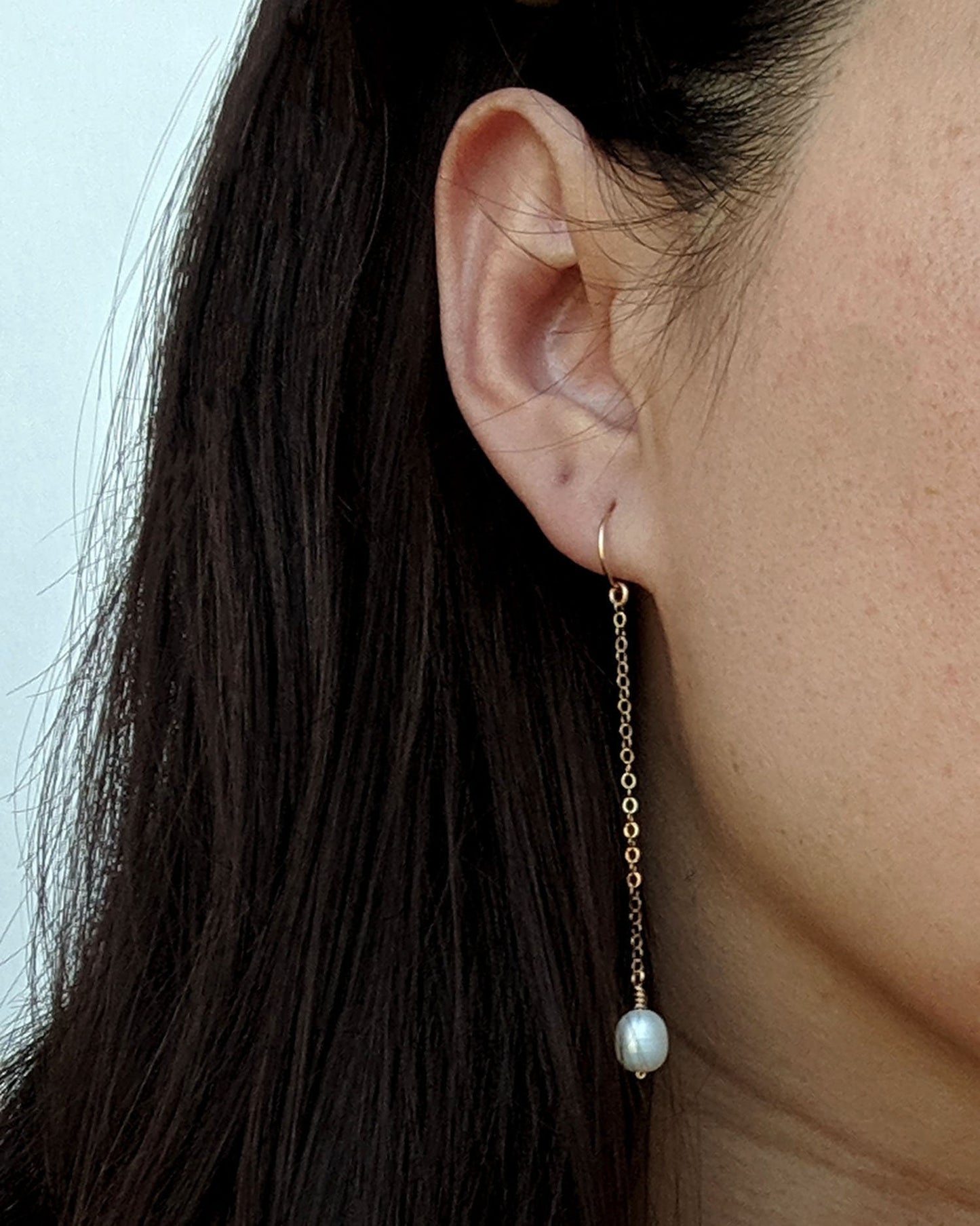 Pearl hoop earrings with charm Pearl drop earrings Gold & grey pearl earrings Removable Long chain earrings 30th birthday gift for her June StudioVy