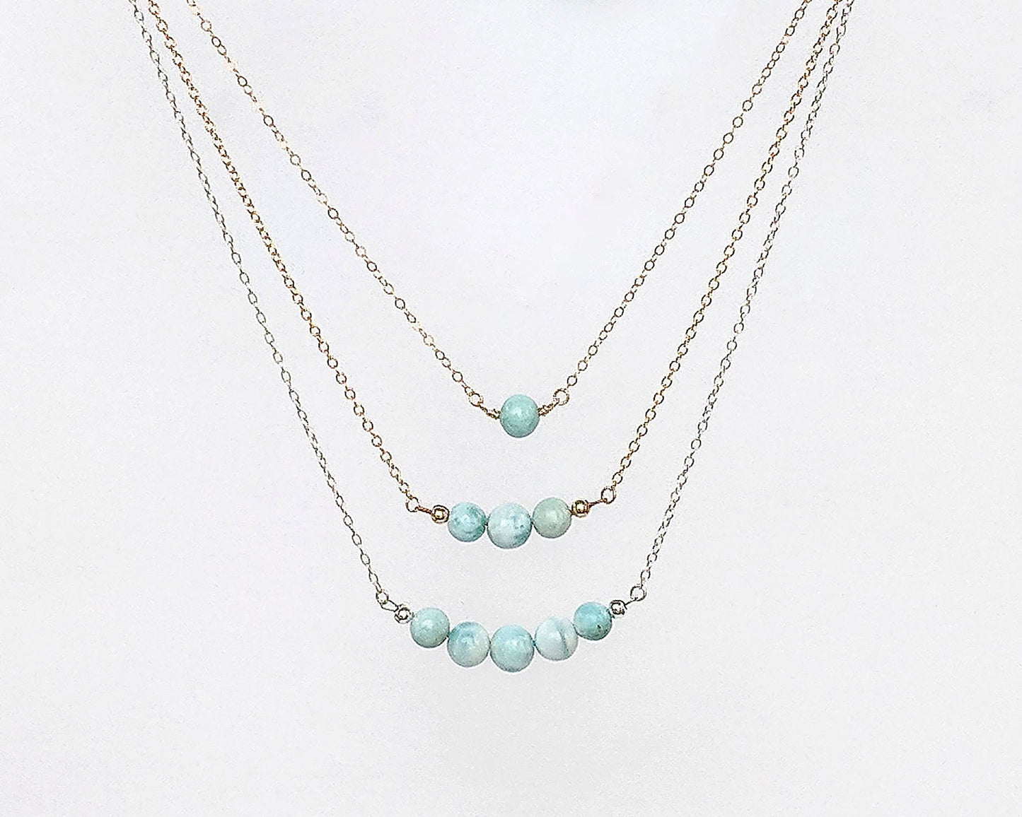 Genuine larimar necklace Beaded gemstone bar necklace Something blue for bride Beach jewelry Mother of the bride gift from daughter/groom StudioVy