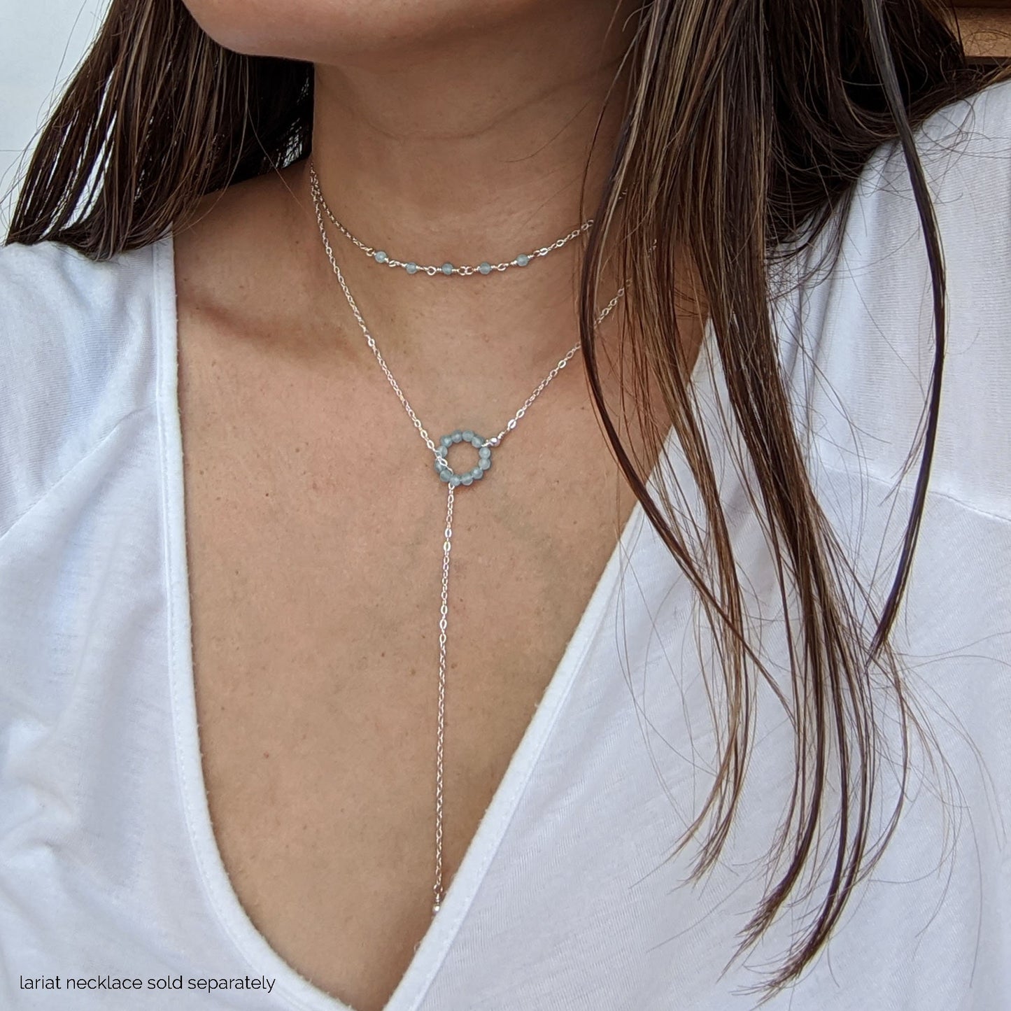 Aquamarine necklace Silver/Gold tiny gemstone choker necklace March birthstone necklace Personalized bar necklace Something blue for bride StudioVy