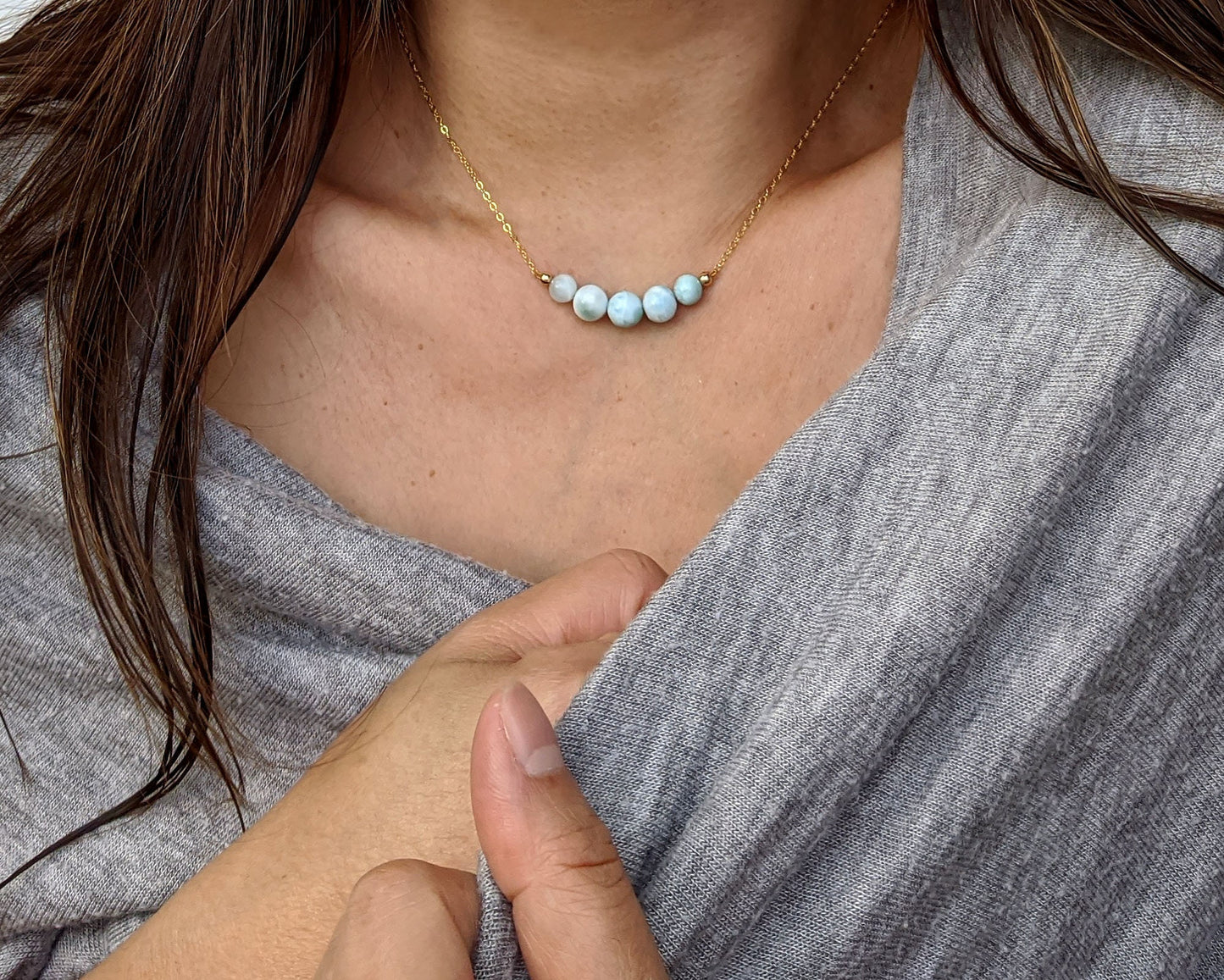 Genuine blue larimar necklace Sterling silver/Gold tiny gemstone choker Will you be my bridesmaid gift Mother of the groom gift from bride StudioVy