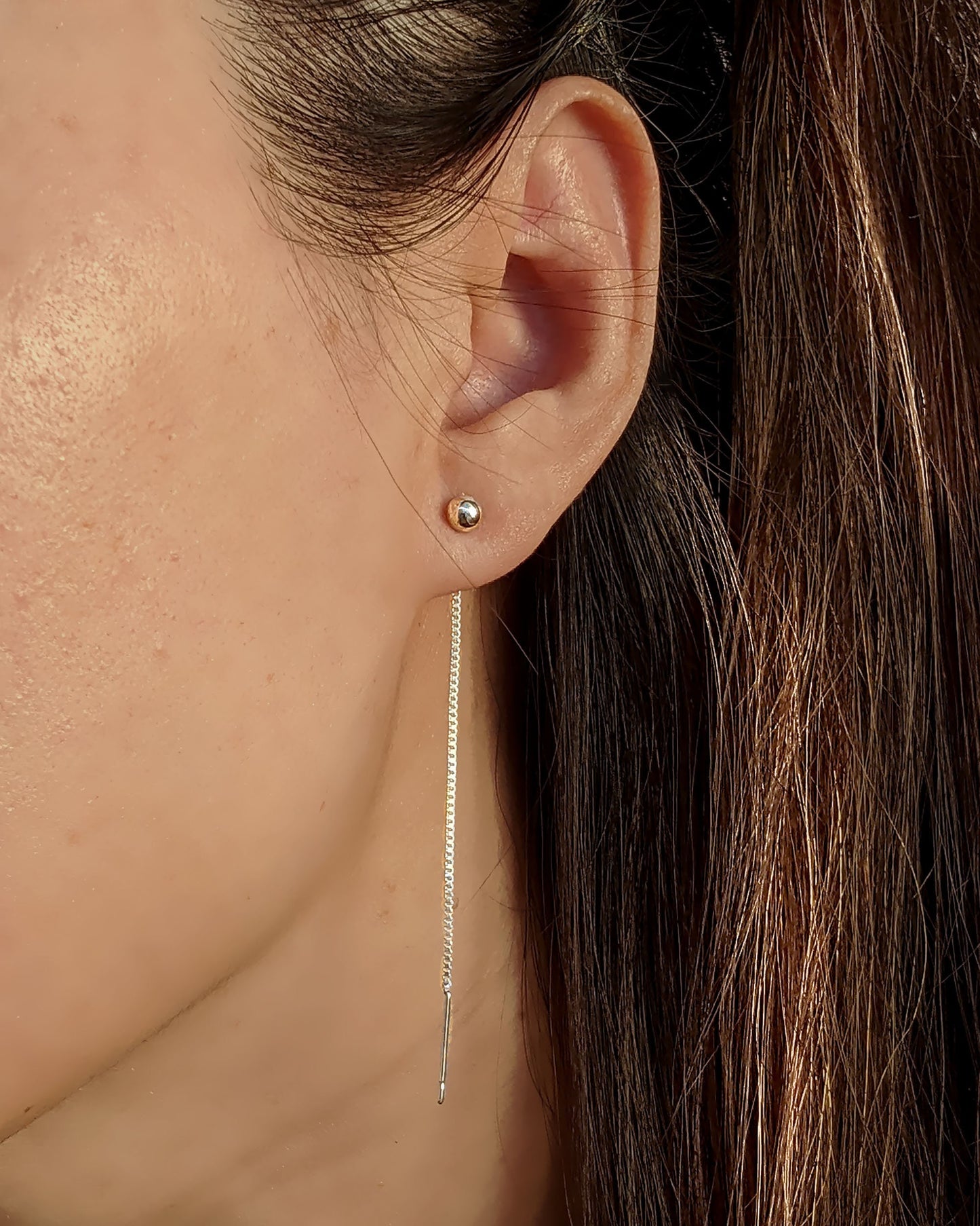 Chain stud earrings Circle ear jackets Threader earrings w/ tiny ball posts StudioVy