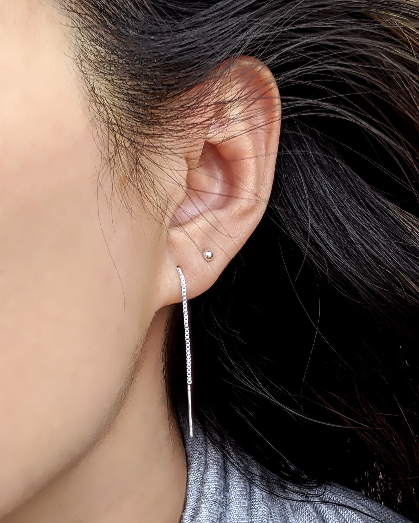 Chain stud earrings Circle ear jackets Threader earrings w/ tiny ball posts StudioVy