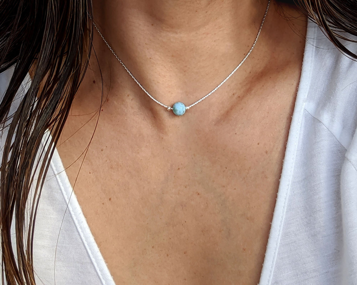 Genuine larimar necklace Beaded gemstone bar necklace Something blue for bride Beach jewelry Mother of the bride gift from daughter/groom StudioVy