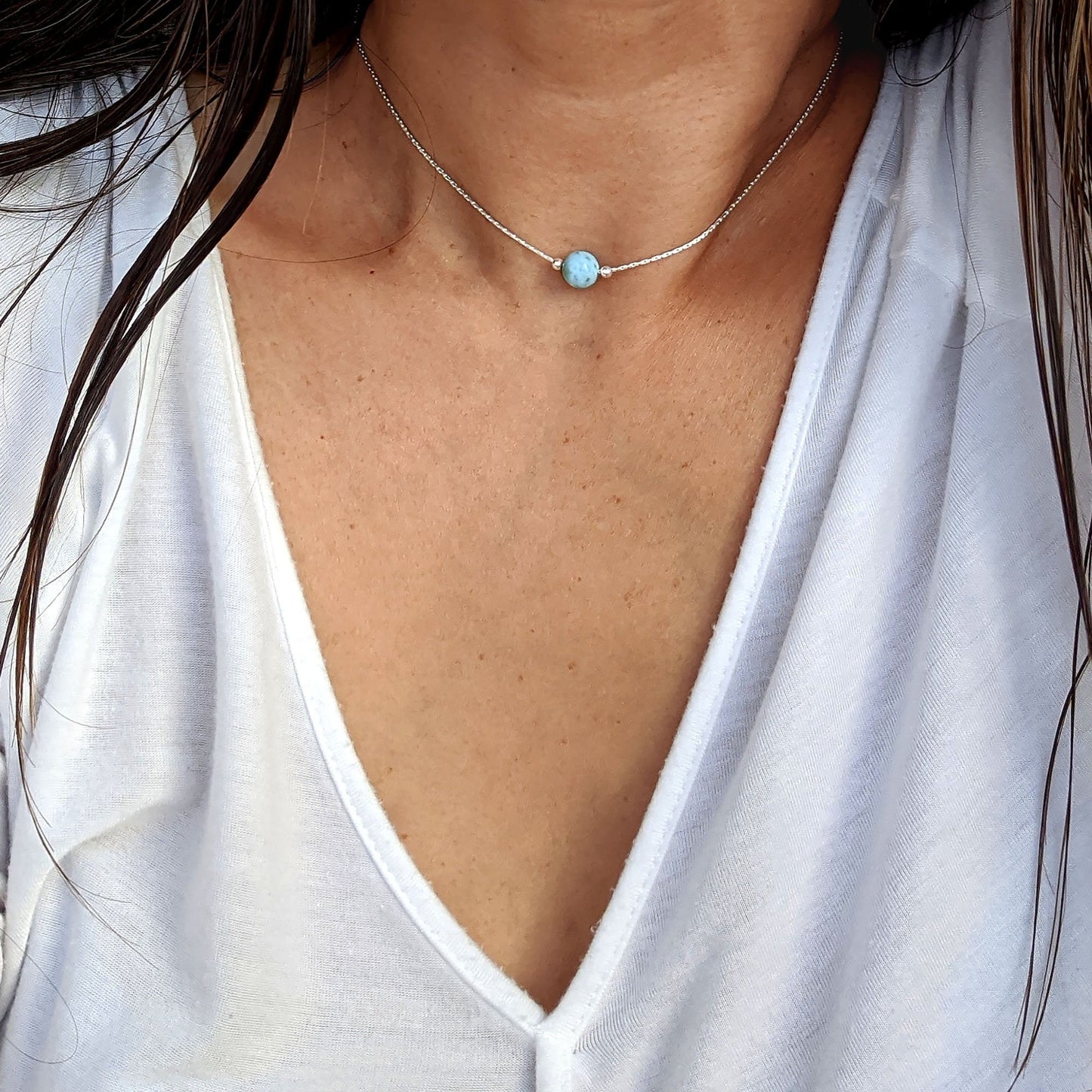 Genuine blue larimar necklace Sterling silver/Gold tiny gemstone choker Will you be my bridesmaid gift Mother of the groom gift from bride StudioVy
