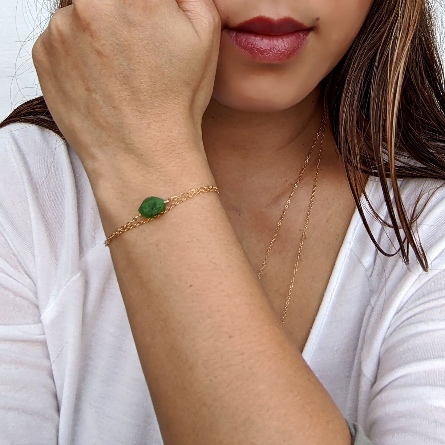 Raw emerald bracelet May birthstone bracelet, Gemstone wrap bracelet/anklet StudioVy