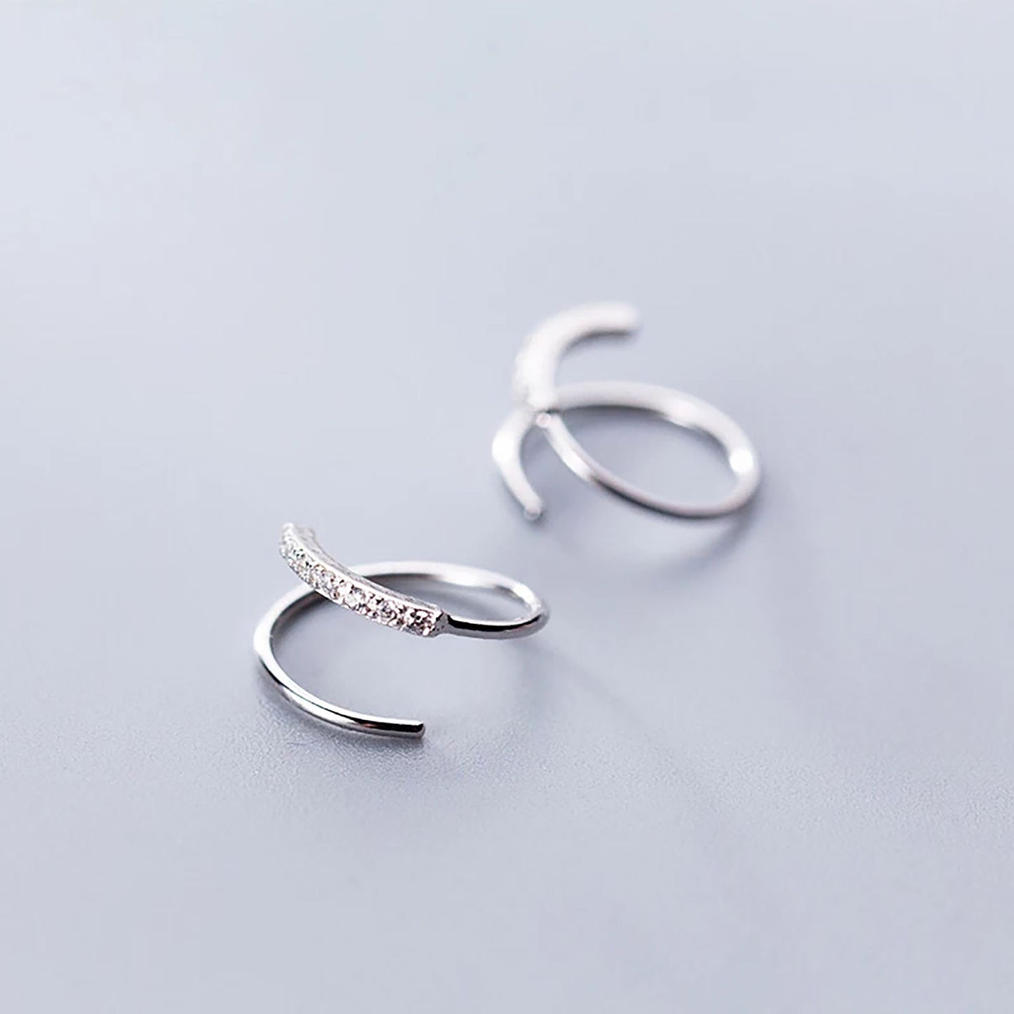Single or Double piercing earrings | CZ double spiral hoop earrings StudioVy