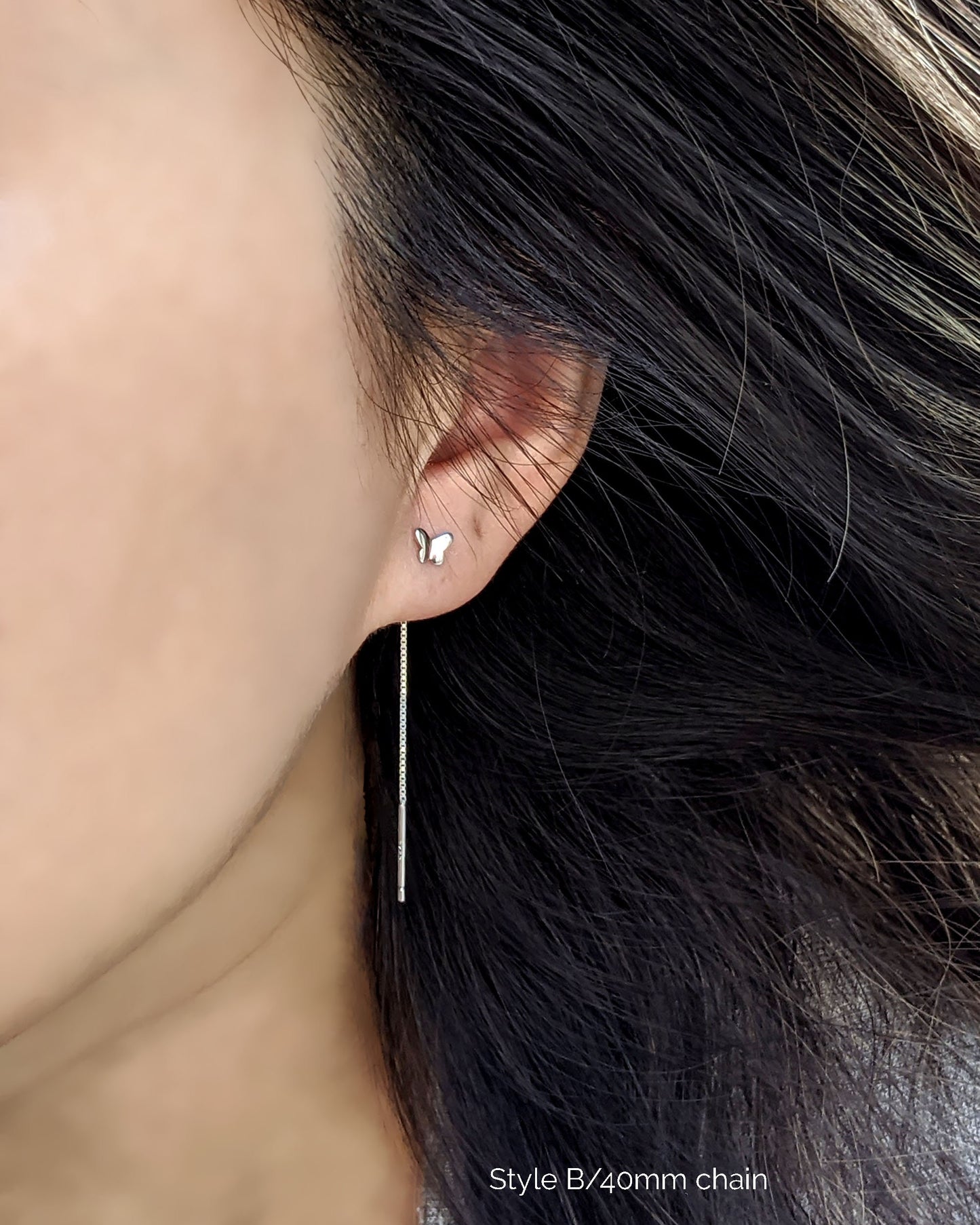 Tiny sterling silver butterfly earrings Gold ear jacket earrings Chain front back earrings Butterfly stud earring Cartilage earring piercing StudioVy
