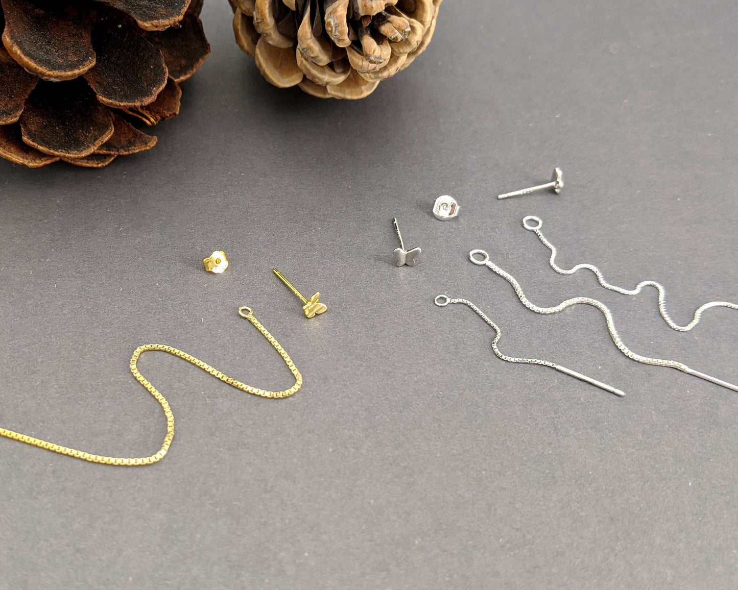 Tiny sterling silver butterfly earrings Gold ear jacket earrings Chain front back earrings Butterfly stud earring Cartilage earring piercing StudioVy
