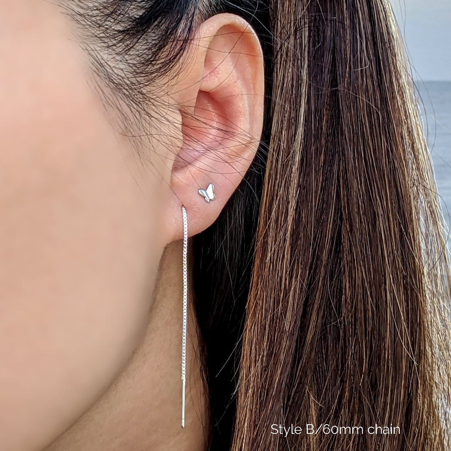 Tiny sterling silver butterfly earrings Gold ear jacket earrings Chain front back earrings Butterfly stud earring Cartilage earring piercing StudioVy
