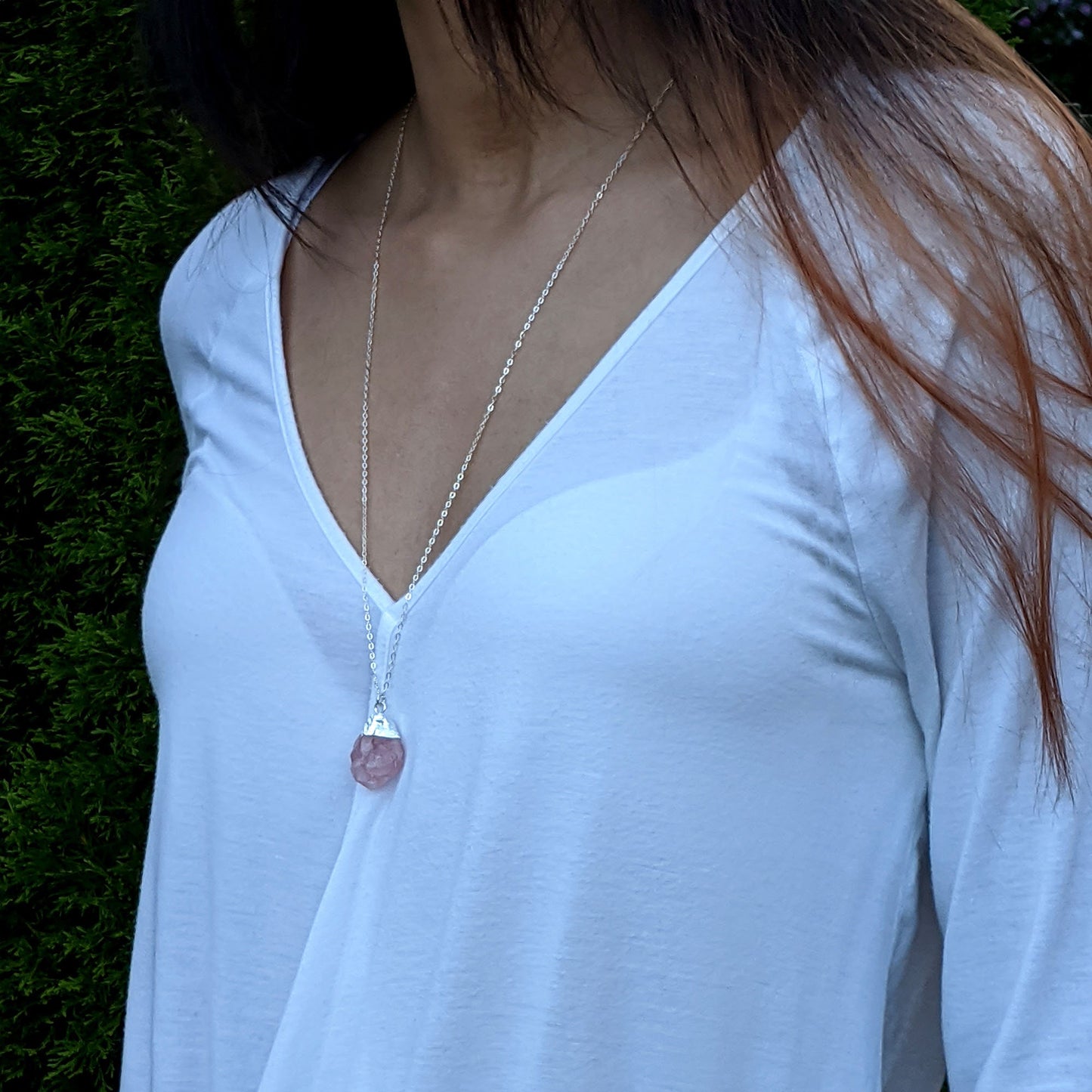 Electroformed necklace Large raw rose quartz necklace Raw gemstone pendant Electroformed crystal necklace Electroformed jewelry Chakra stone StudioVy