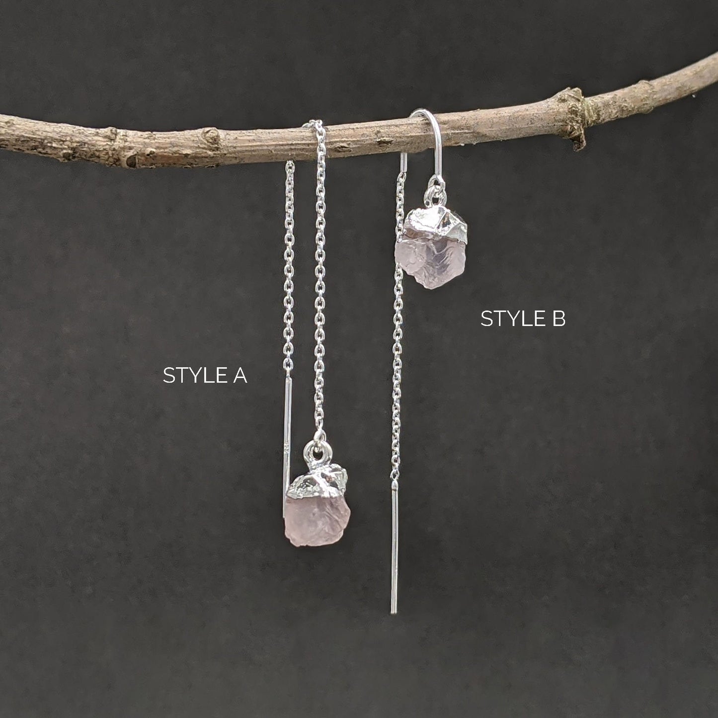 Raw rose quartz earrings Sterling silver/Gold threader earrings Semi precious stone earrings October birthstone earrings Raw crystal earring StudioVy
