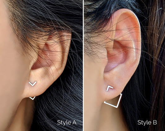 Front back earrings Silver/gold V stud/diamond shape ear jackets earrings  StudioVy   