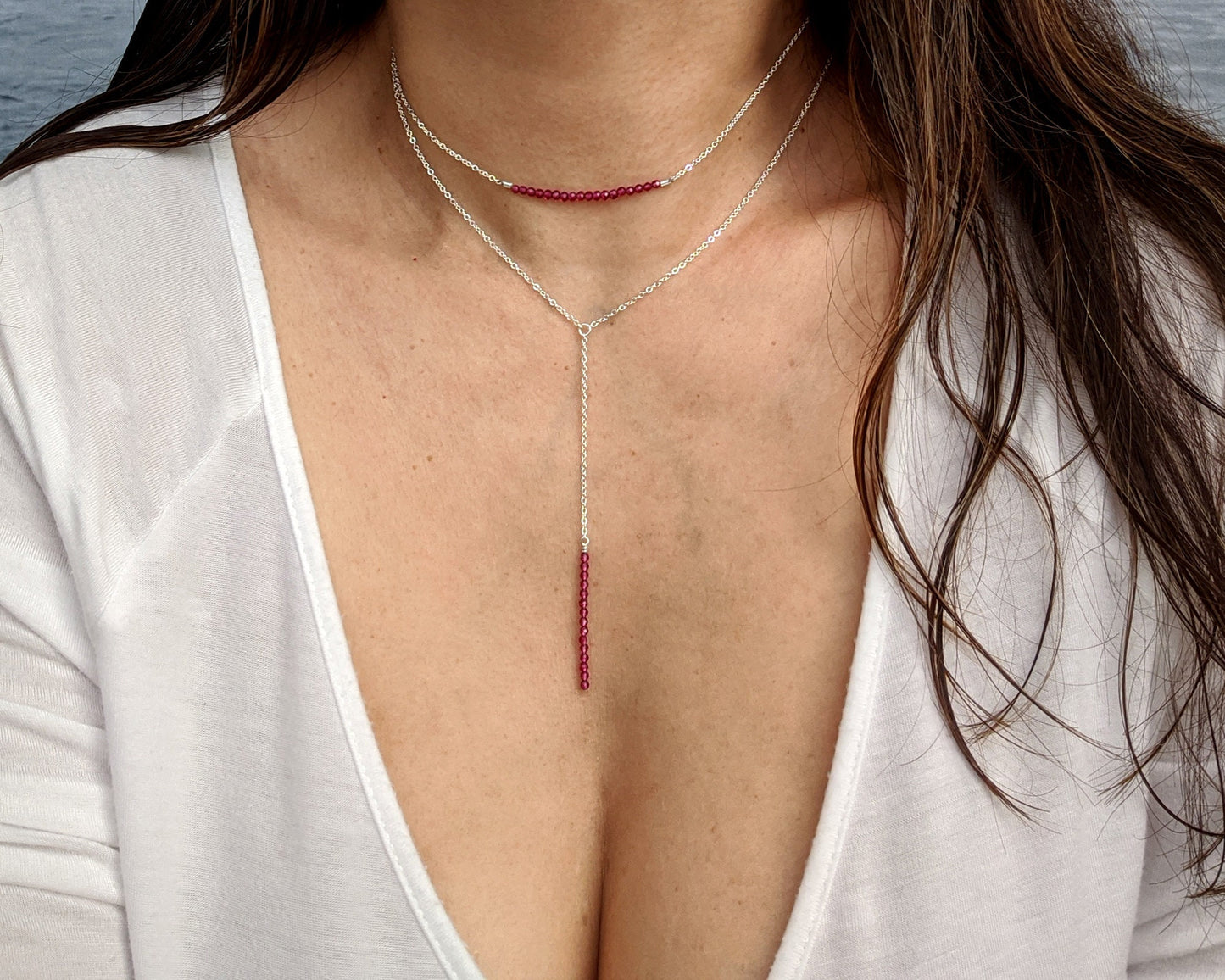 Ruby lariat necklace Y necklace Rose gold July birthstone necklace 50th birthday gift for women Bridesmaid proposal gift Real ruby necklace StudioVy
