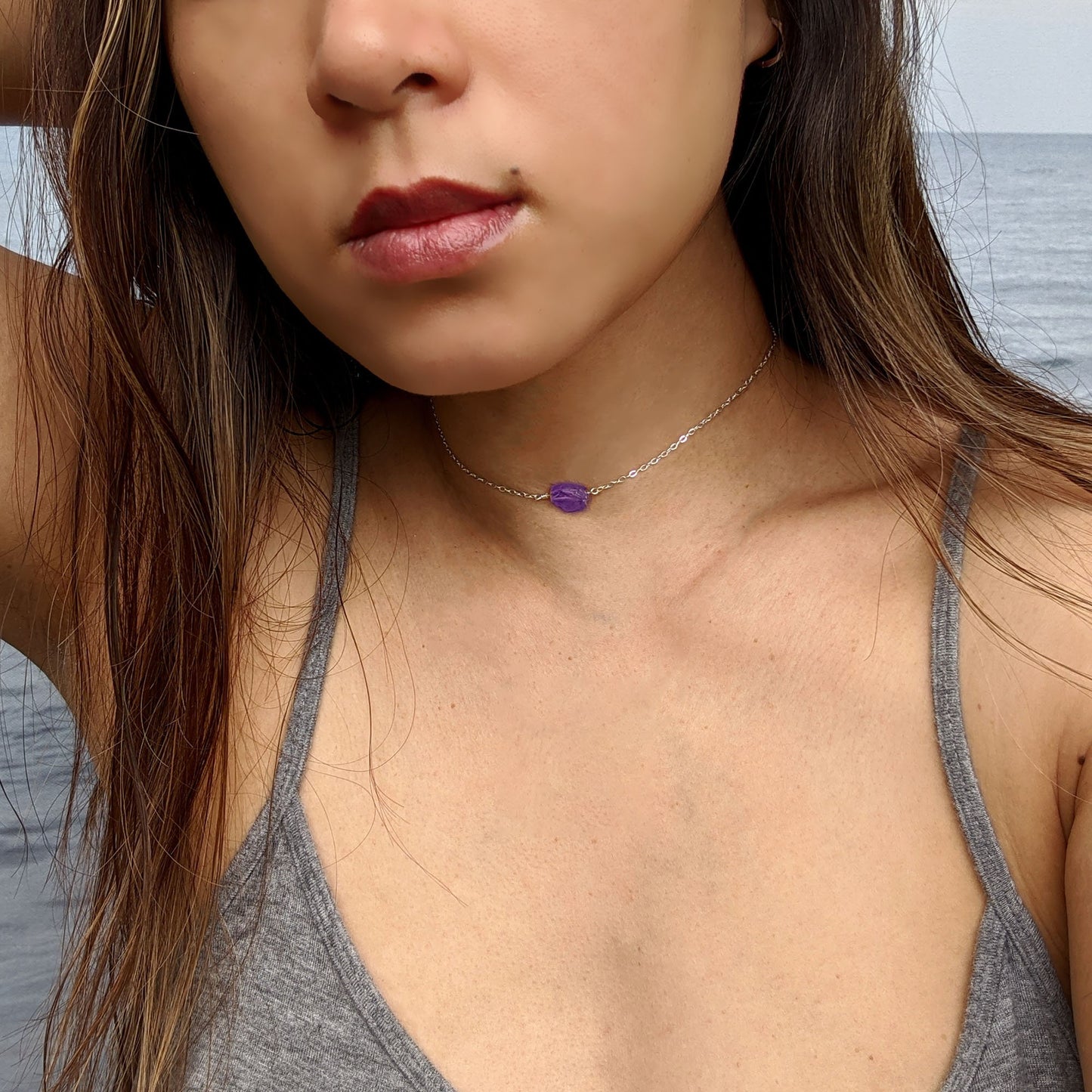 Raw birthstone jewelry Raw gemstone choker necklace Simple dainty stone necklace Raw crystal necklace Small Secret Santa gift Women birthday StudioVy