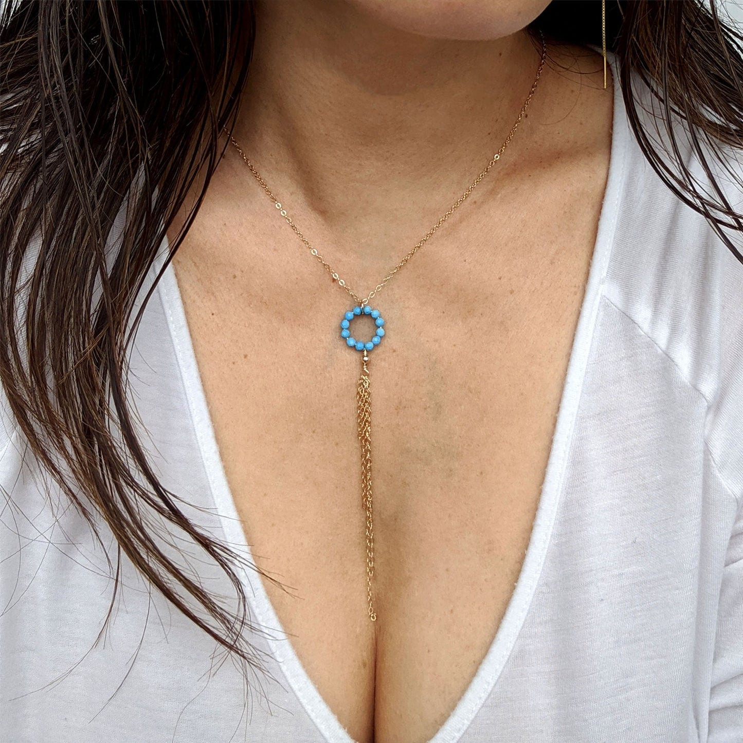 Aquamarine necklace Silver/Rose gold lariat necklaces Women lariat choker Y necklace Gold March birthstone necklace Dainty beaded gemstone StudioVy