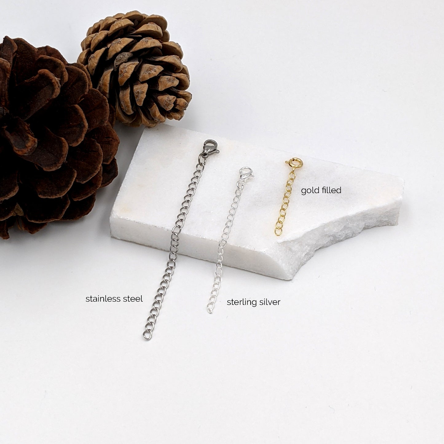 Extender chain in silver, gold filled & stainless steel - 1" to 5" StudioVy