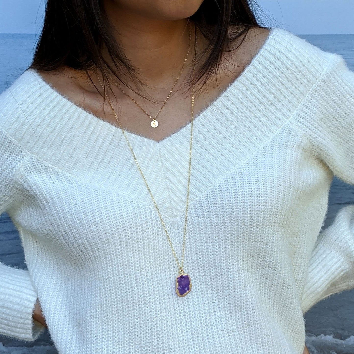 Amethyst slice pendant Raw amethyst necklace Big electroformed gemstone necklace 40th-60th birthday gifts Women February birthstone necklaces StudioVy