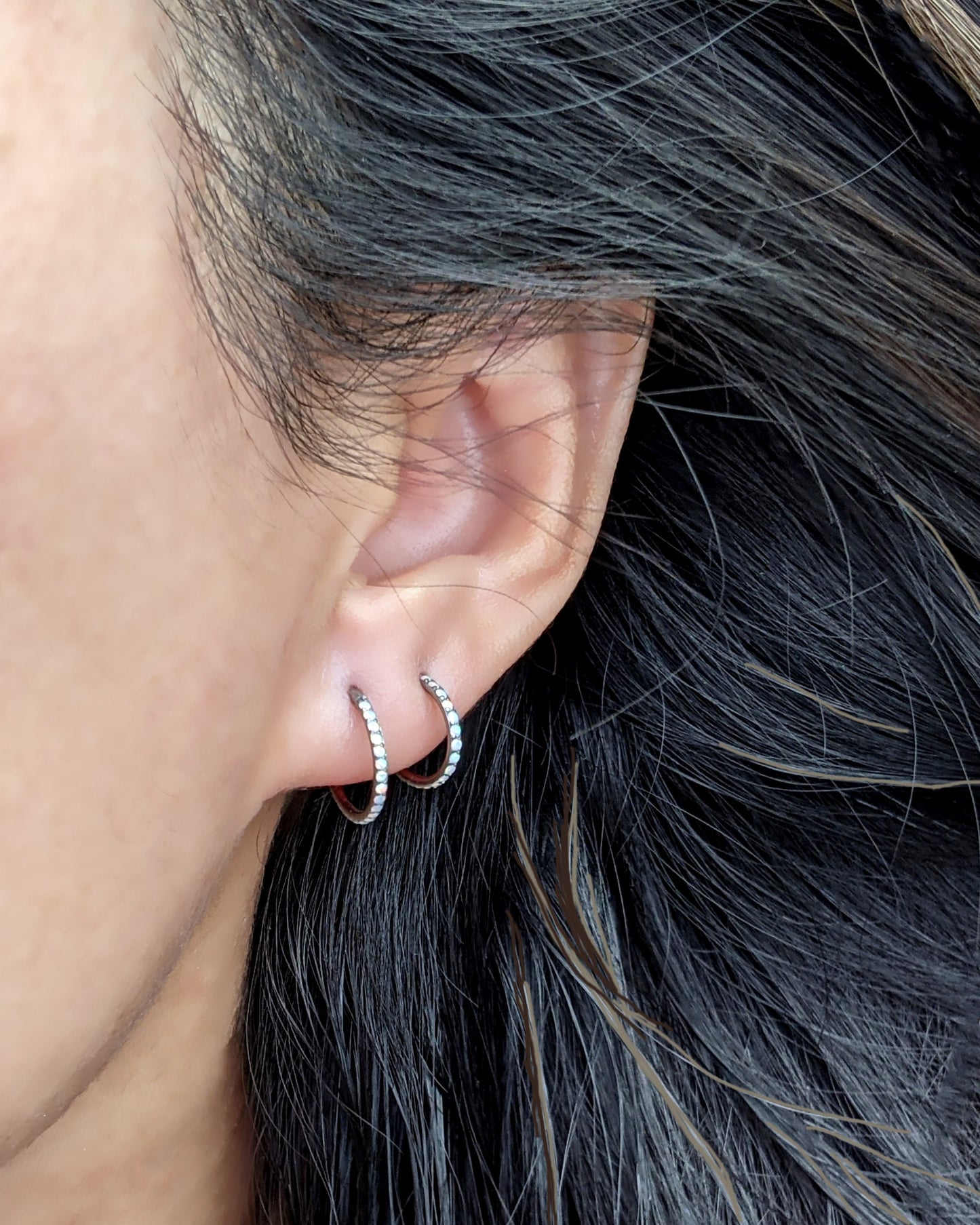 Opal huggie earrings Titanium earrings 16ga Small hoop earrings Cartilage earring Tiny forward helix earring Conch hoop Daith piercing StudioVy