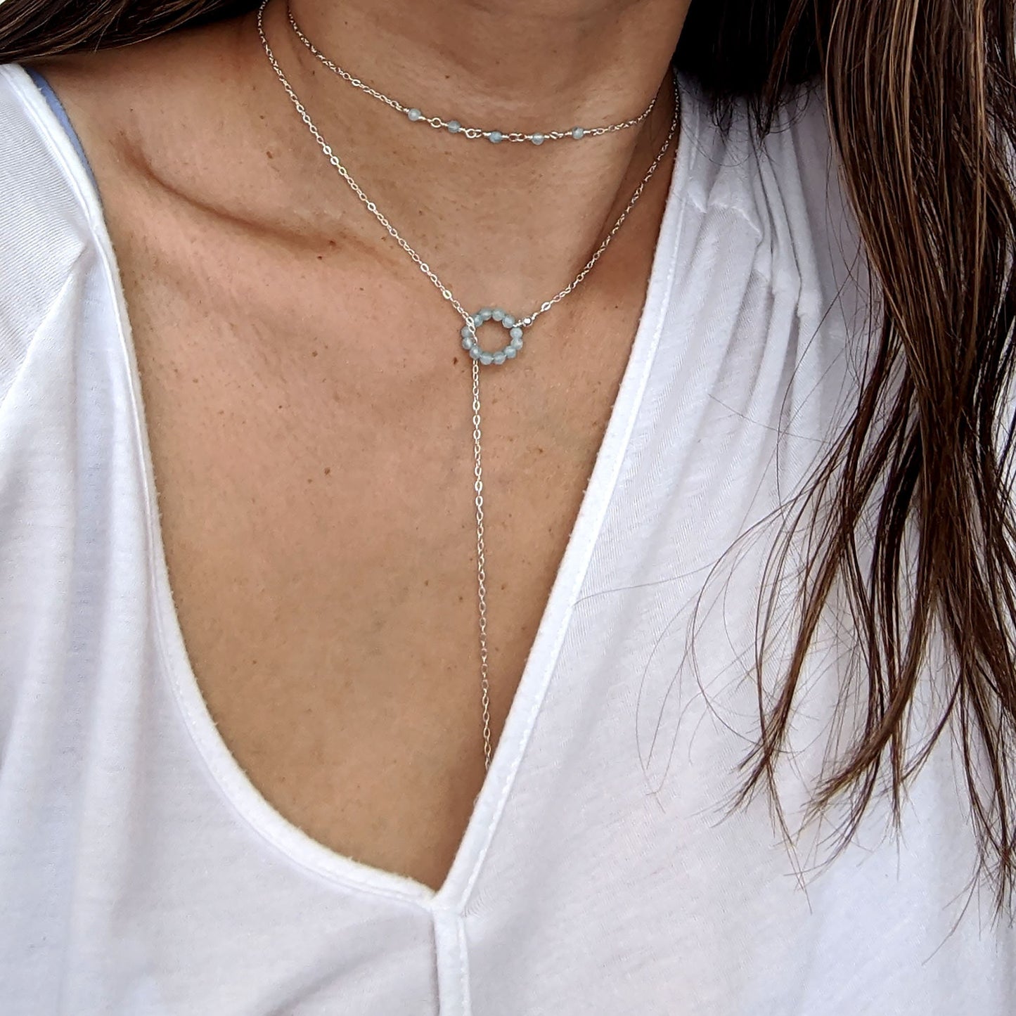 Aquamarine necklace Silver/Gold tiny gemstone choker necklace March birthstone necklace Personalized bar necklace Something blue for bride StudioVy