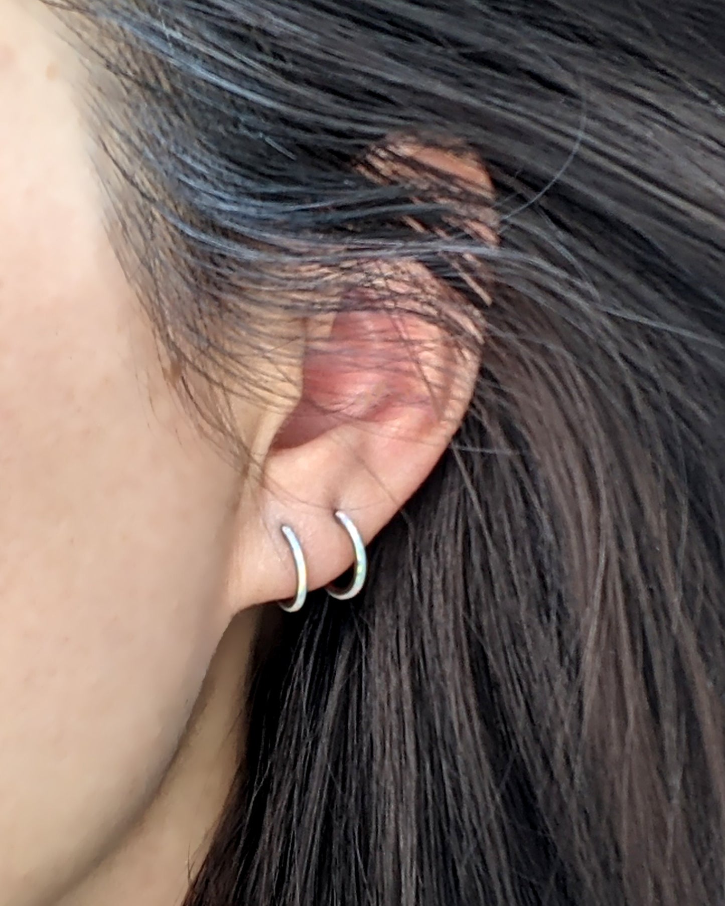 Opal huggie earrings Titanium earrings 16ga Small hoop earrings Cartilage earring Tiny forward helix earring Conch hoop Daith piercing StudioVy
