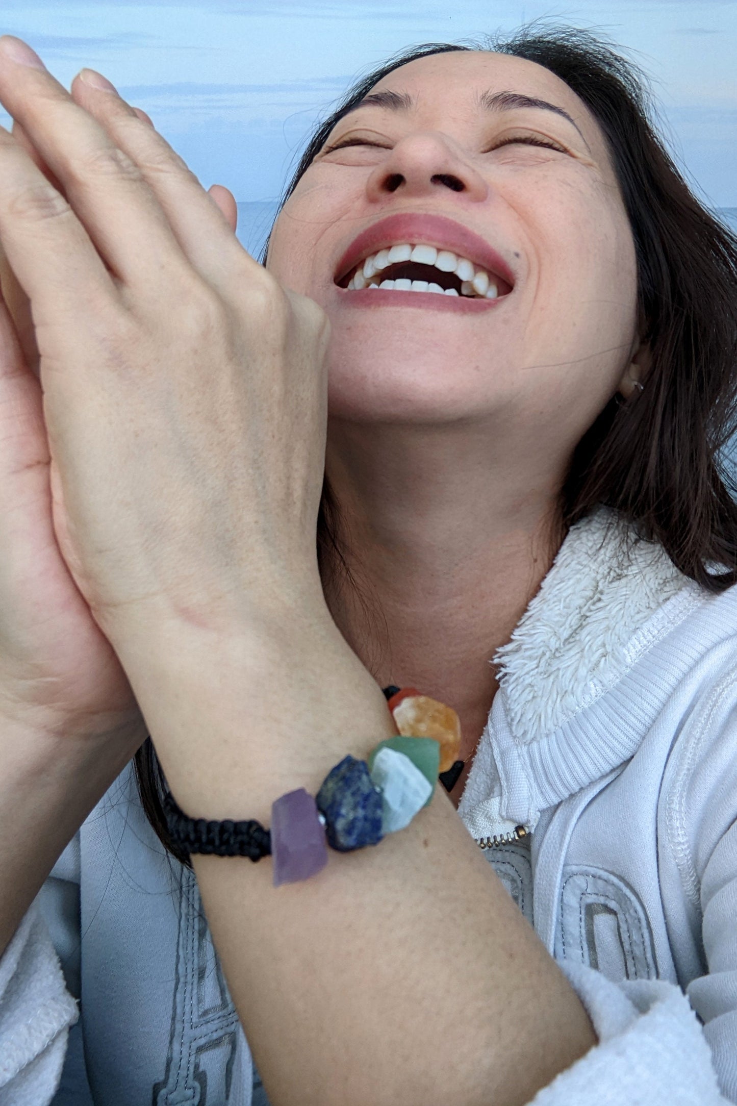 7 chakra bracelet w chunky raw gemstones & lava stone for aromatherapy StudioVy
