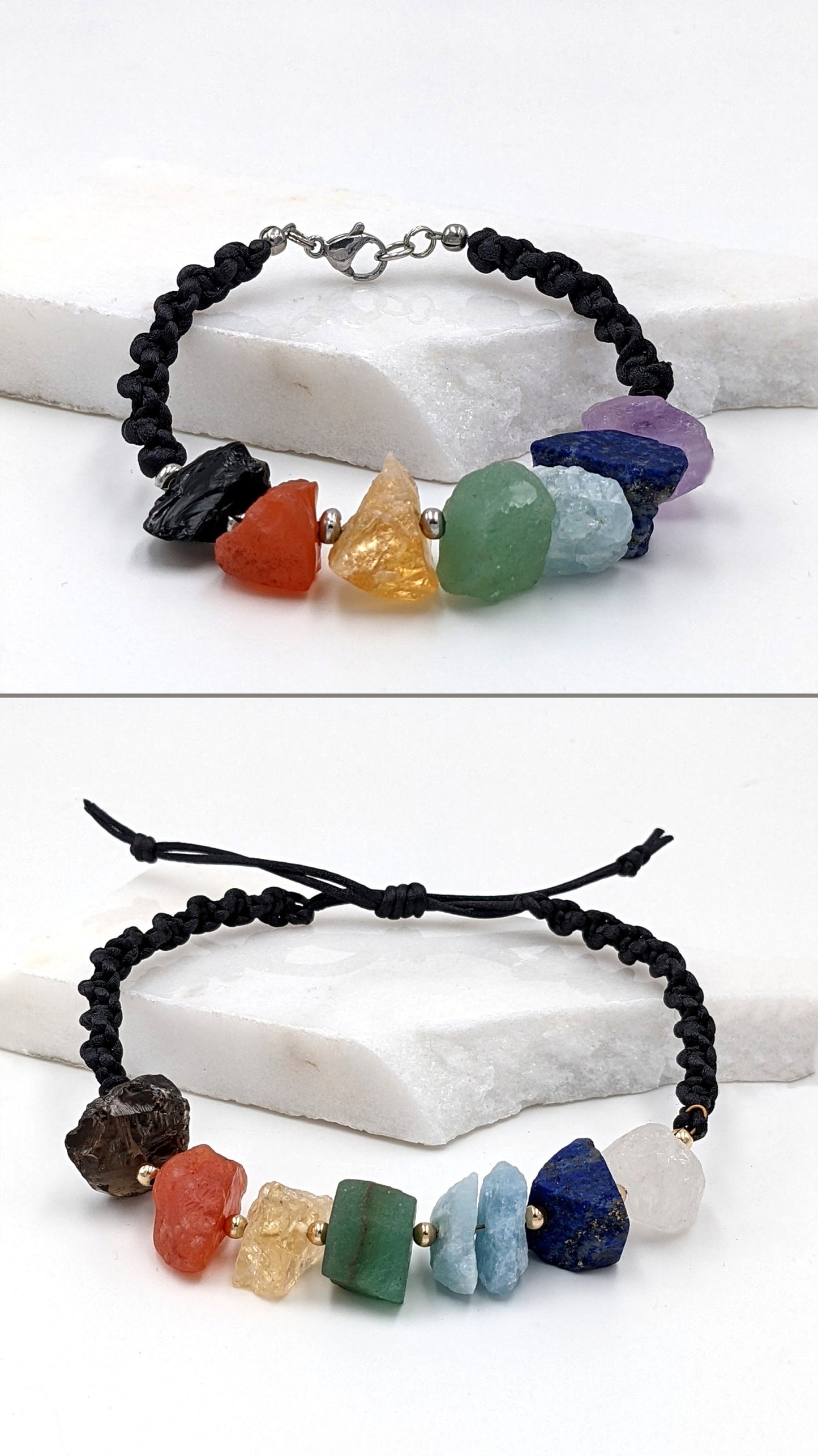 7 chakra bracelet w chunky raw gemstones & lava stone for aromatherapy StudioVy