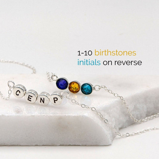 Multiple birthstone necklace Mom necklace w kids initials | Family necklace  StudioVy   
