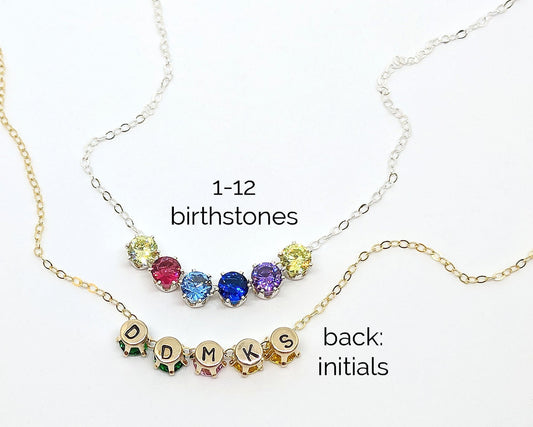 Family birthstone necklace Mom necklace w kids initials | Mother/nana gift  StudioVy   