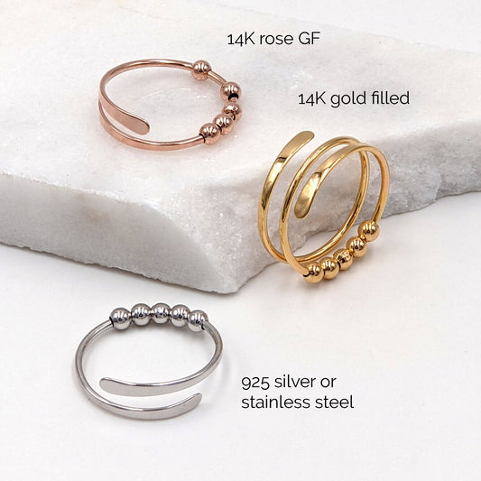 Fidget ring w/ hammered ends | Anxiety ring in gold fill, silver, stainless  StudioVy   