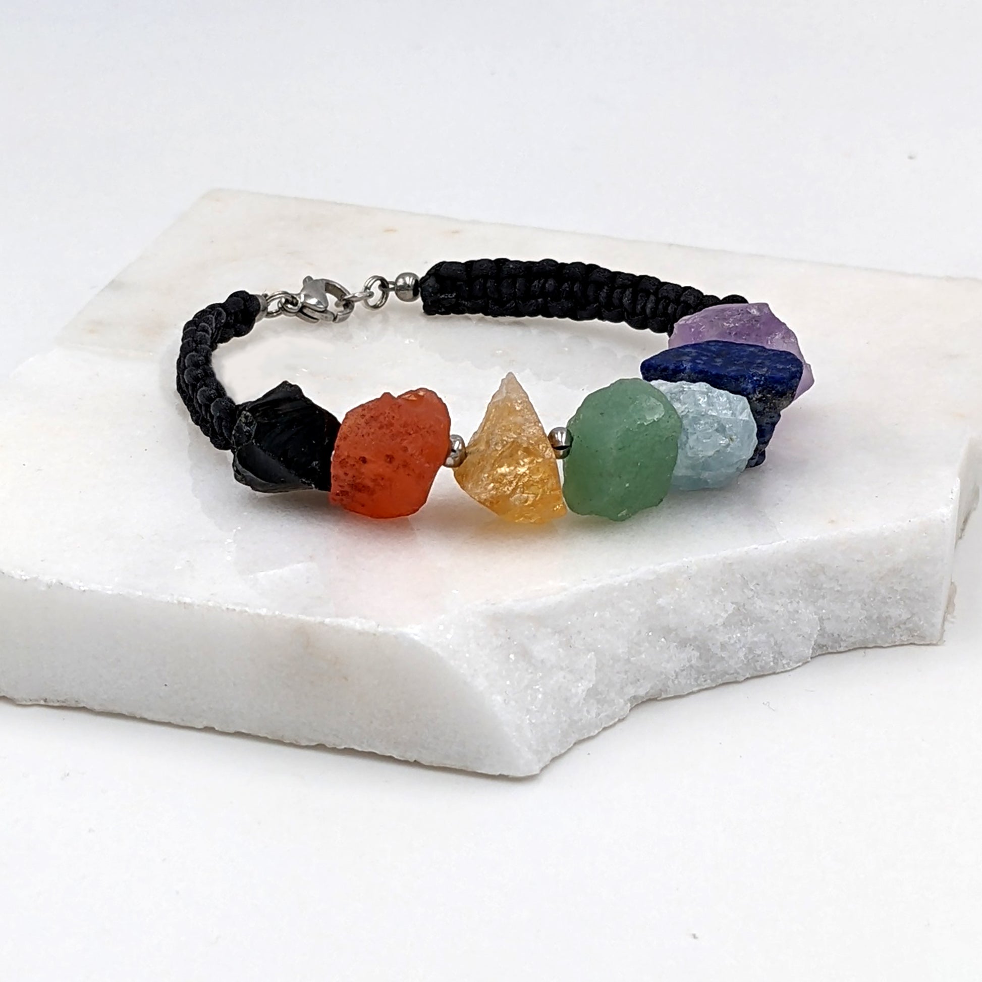 7 chakra bracelet w chunky raw gemstones & lava stone for aromatherapy  StudioVy   