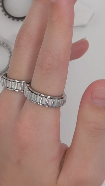 fidget rings with gear that move together when worn side by side