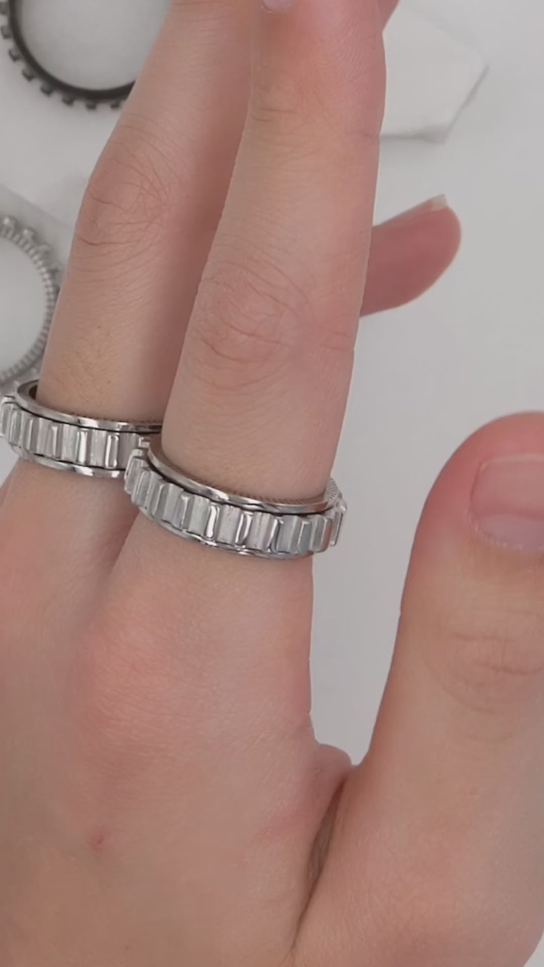 fidget rings with gear that move together when worn side by side