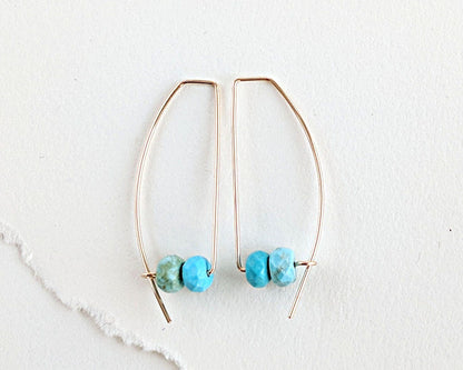 Turquoise earrings Gold threader earrings Sterling silver hoop earrings Personalized gift for her Modern arc earrings December birthstone GF  StudioVy   