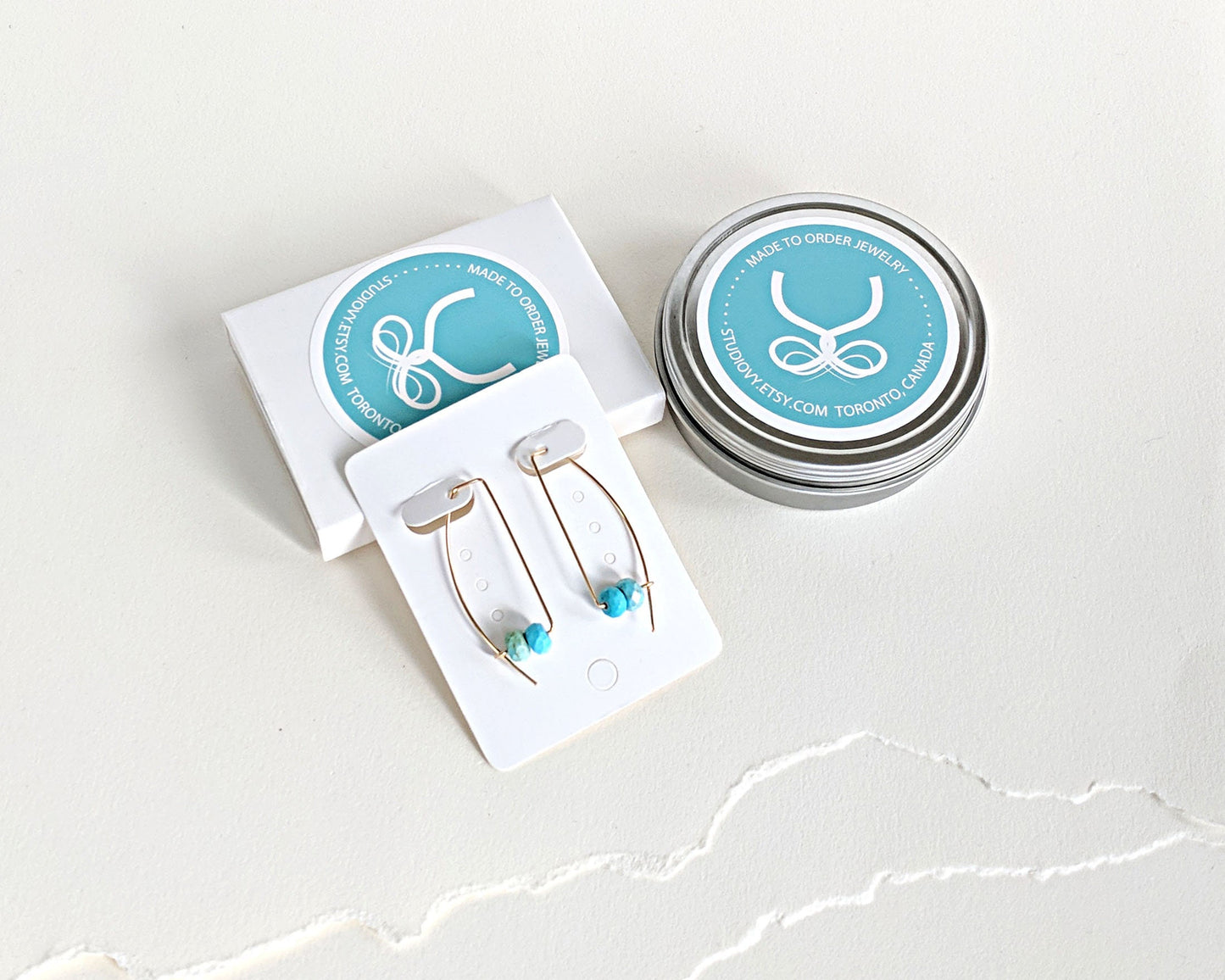 Turquoise earrings Gold threader earrings Sterling silver hoop earrings Personalized gift for her Modern arc earrings December birthstone GF  StudioVy   