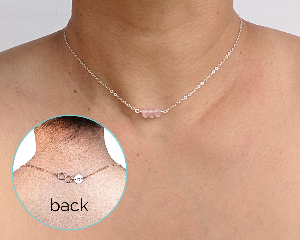 Rose quartz necklace Silver/Gold choker necklace & initial disc January/October birthstone necklace Pink gemstone necklace Personalized gift  StudioVy   