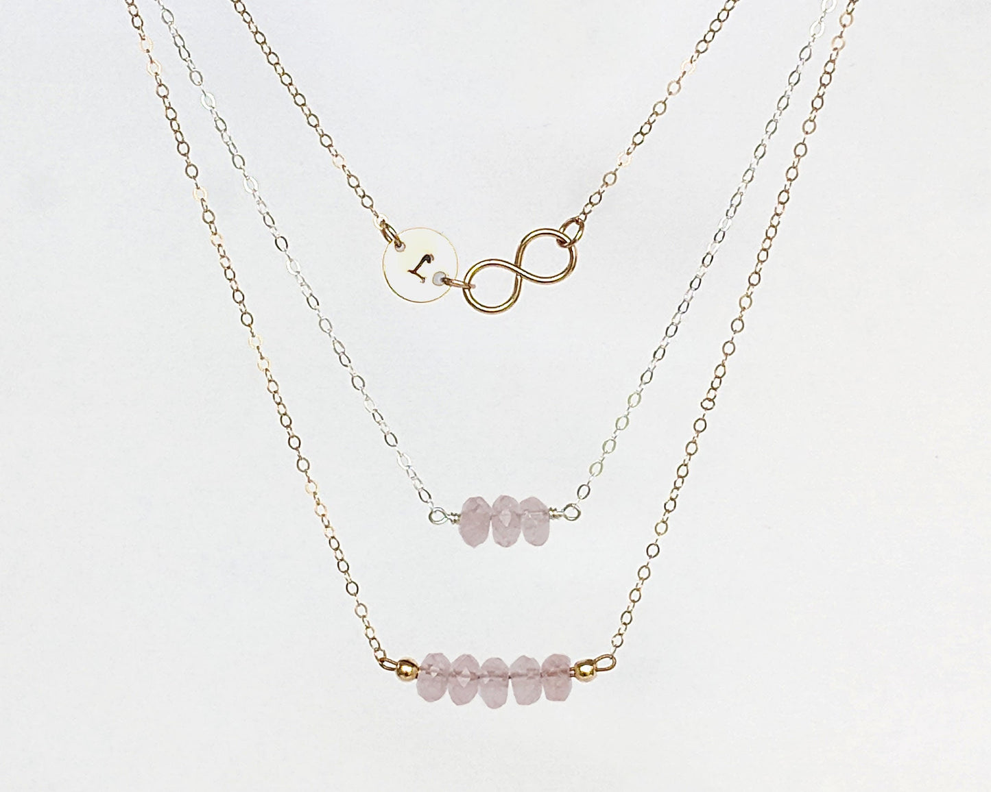 Rose quartz necklace Silver/Gold choker necklace & initial disc January/October birthstone necklace Pink gemstone necklace Personalized gift  StudioVy   