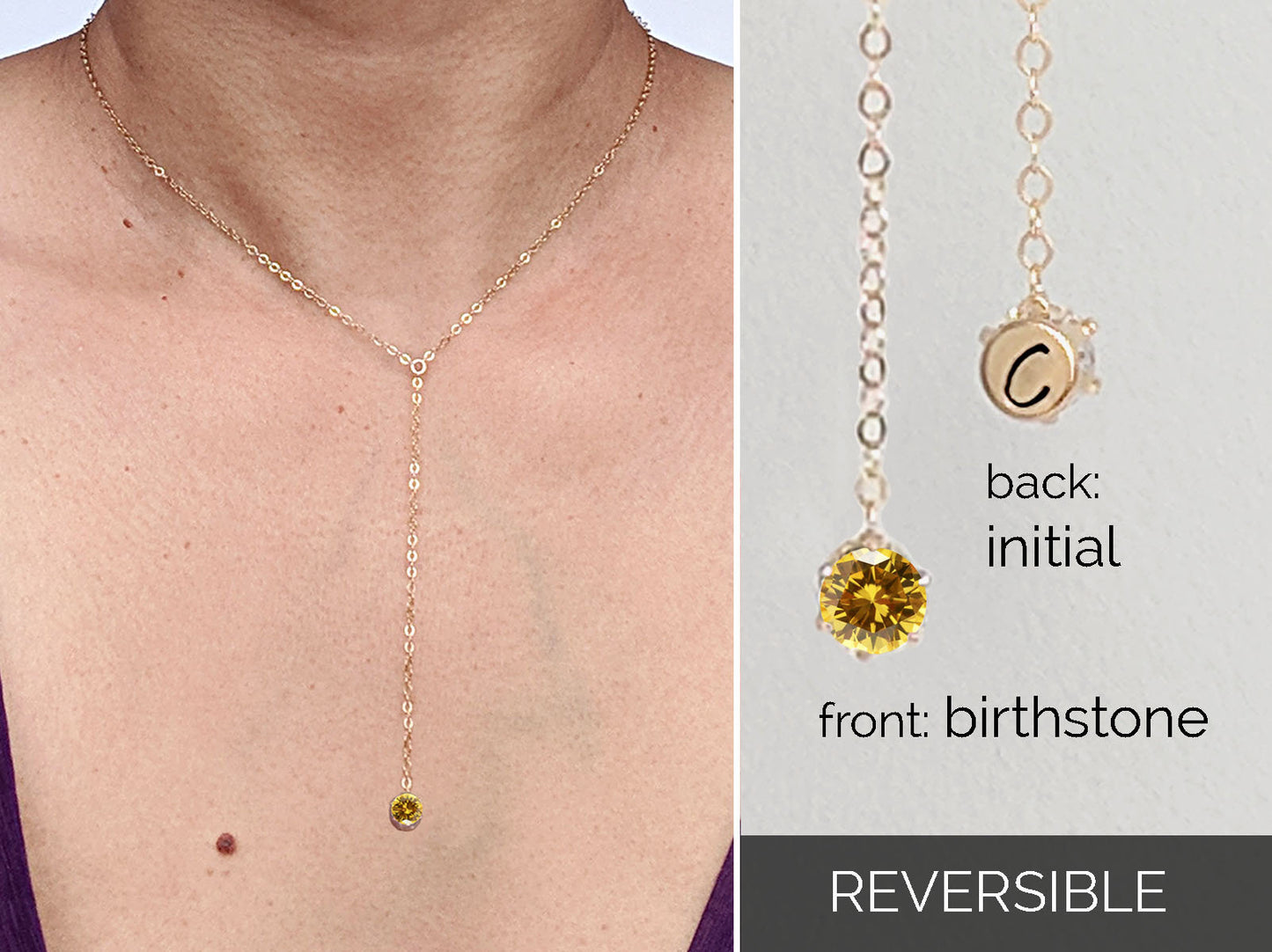 Y necklace CZ Topaz necklace November birthstone necklace Initial necklace Gold lariat necklace Personalized gift women  StudioVy   