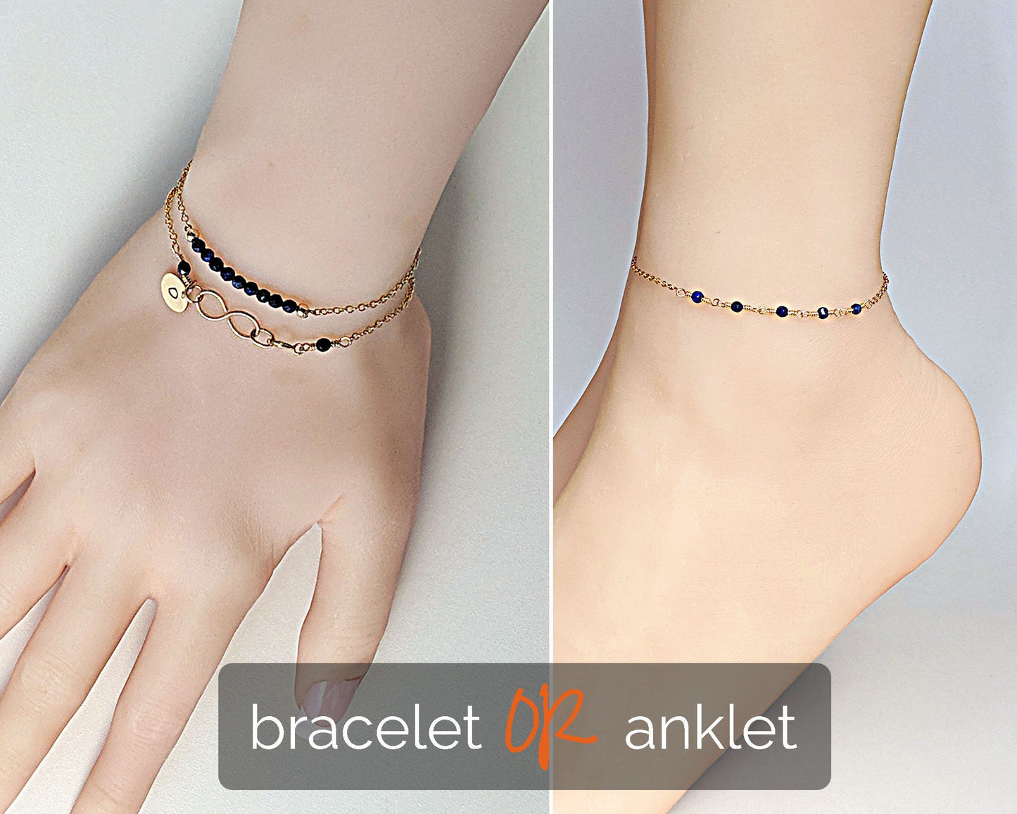 Dainty sapphire bracelet with initial September birthstone bracelet/anklet  StudioVy   