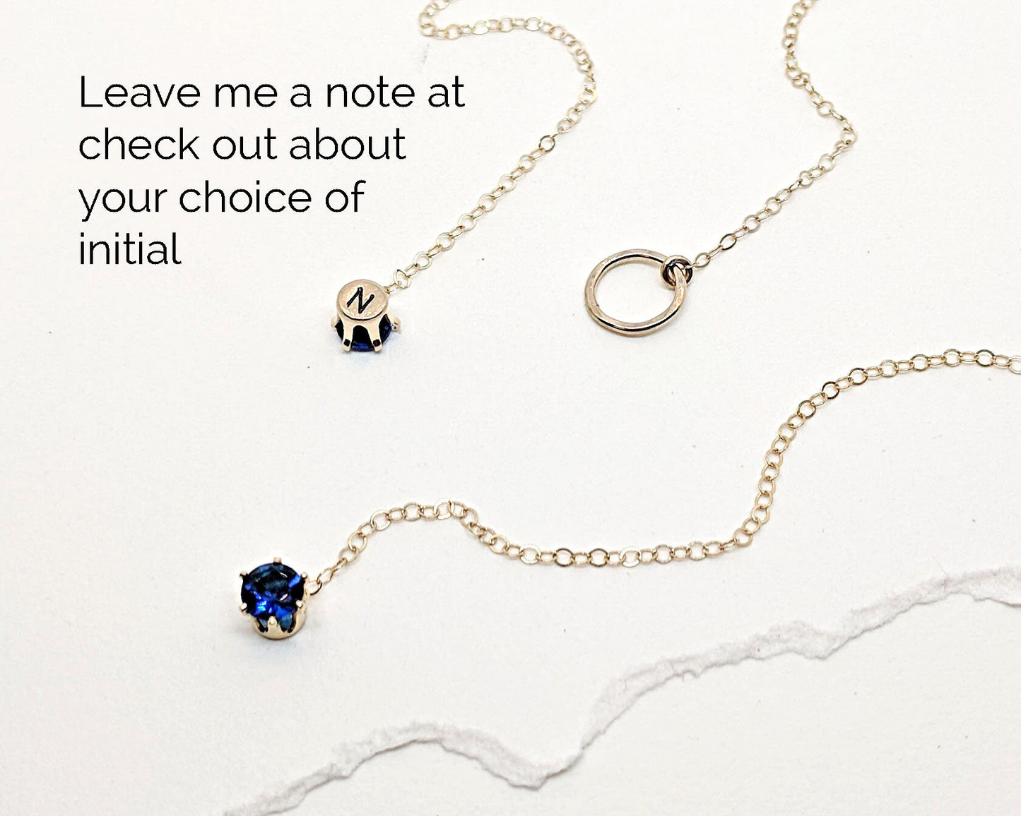 September birthstone necklace w CZ Sapphire & initial, lariat or Y necklace  StudioVy   