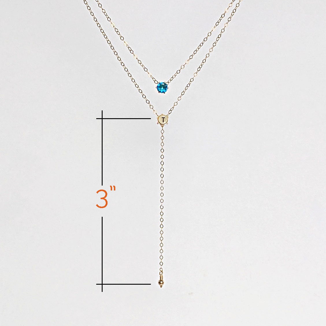 CZ December birthstone necklace w initial | Lariat or Y necklace  StudioVy   