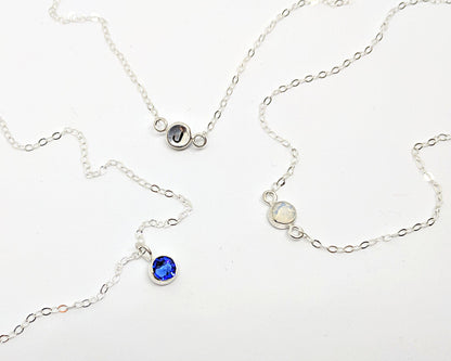 December birthstone necklace w initial & karma circle, Swarovski blue zircon  StudioVy   