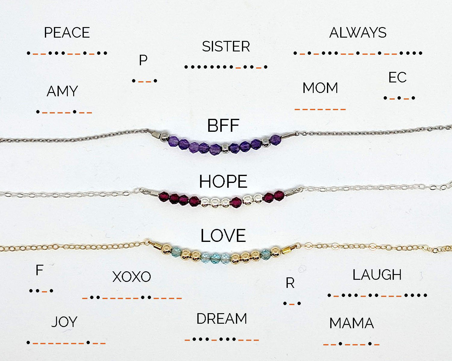 Custom Morse code bracelet | Real gemstone birthstone bracelet Gold/Silver  StudioVy   