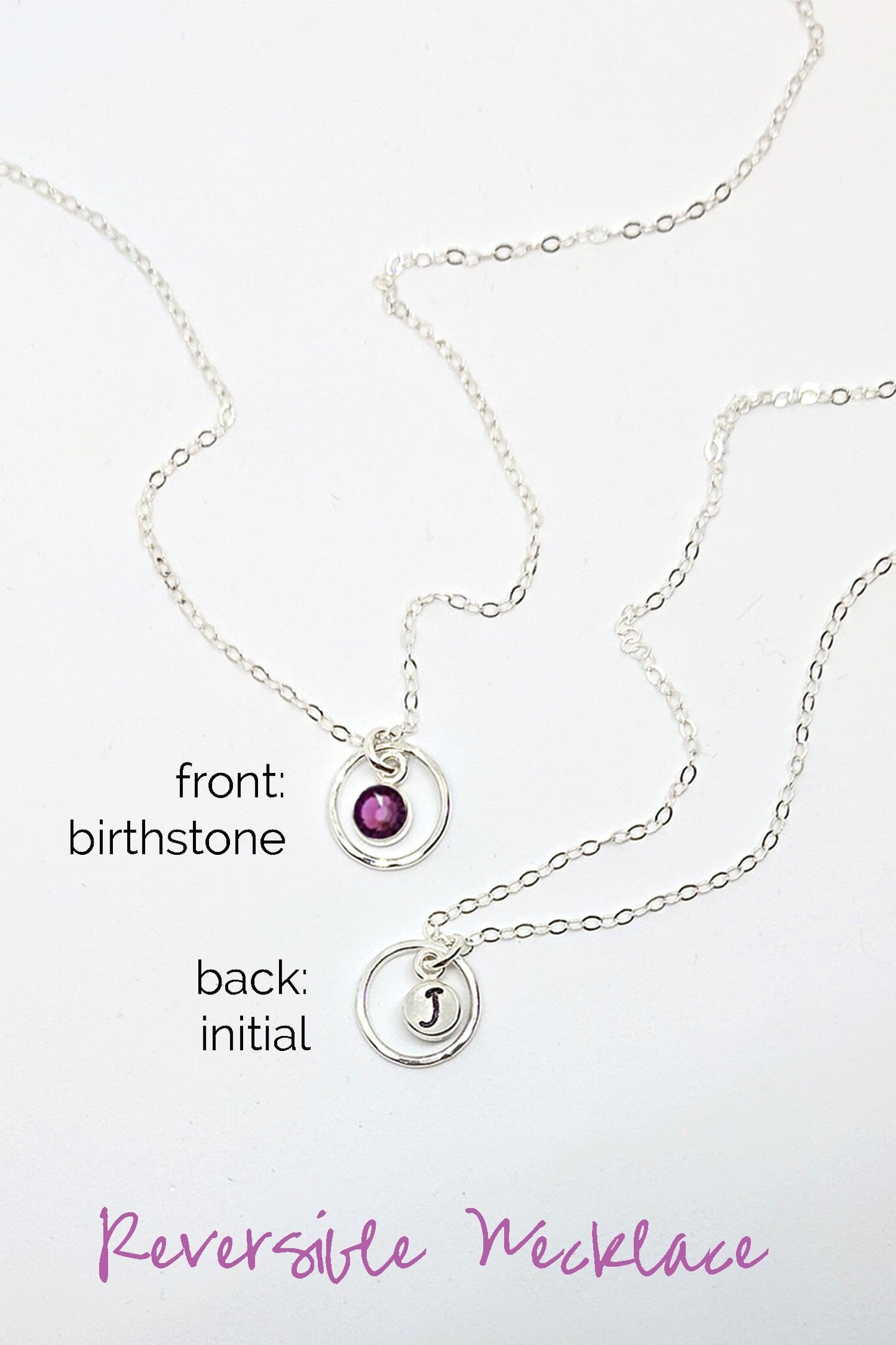 February birthstone necklace Initial necklace in silver, Swarovski amethyst  StudioVy   