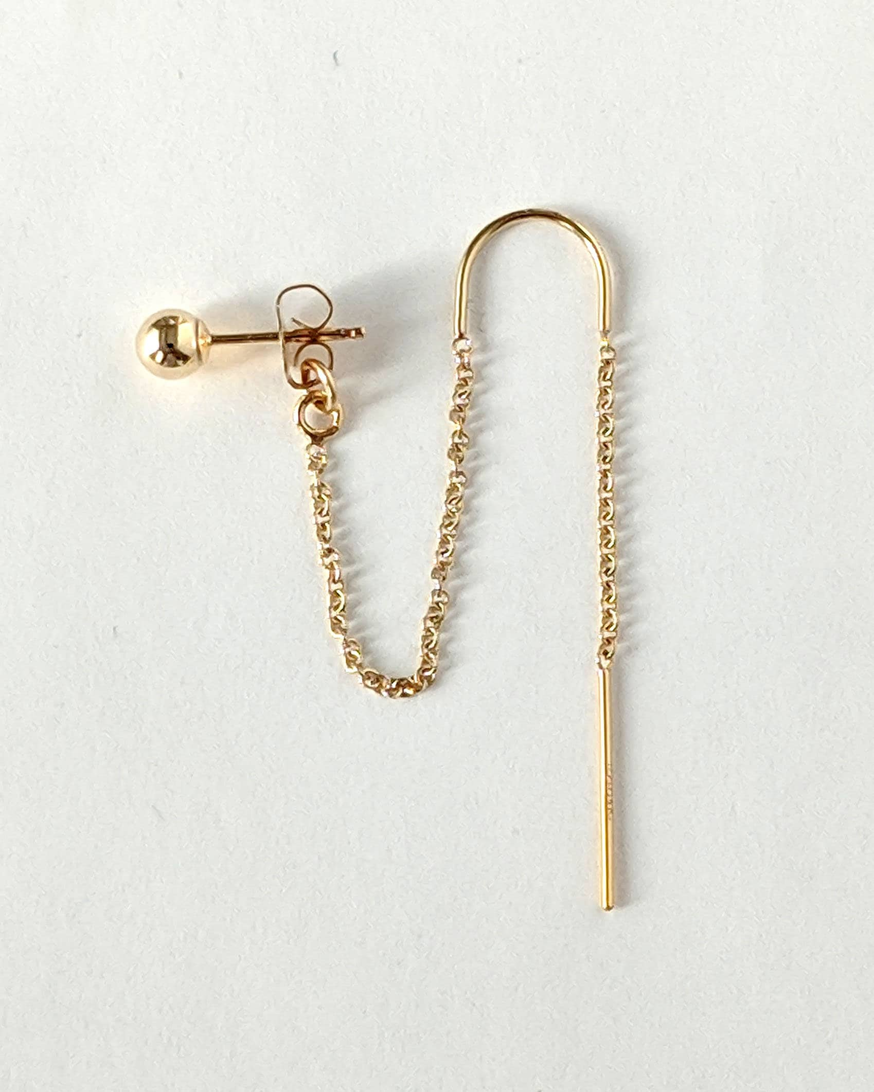 Threader stud earrings Gold threader earrings Sterling silver dot ball post Double piercing set Two hole connected chain ear thread for lobe  StudioVy   