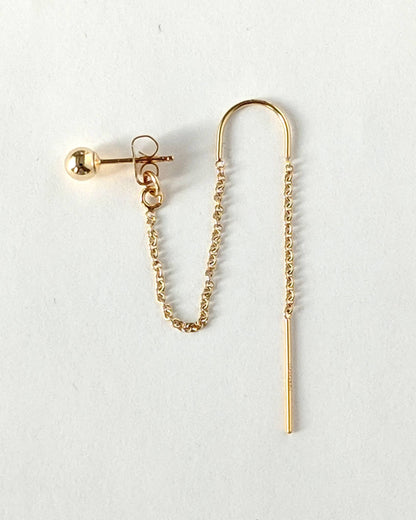 Threader stud earrings Gold threader earrings Sterling silver dot ball post Double piercing set Two hole connected chain ear thread for lobe  StudioVy   