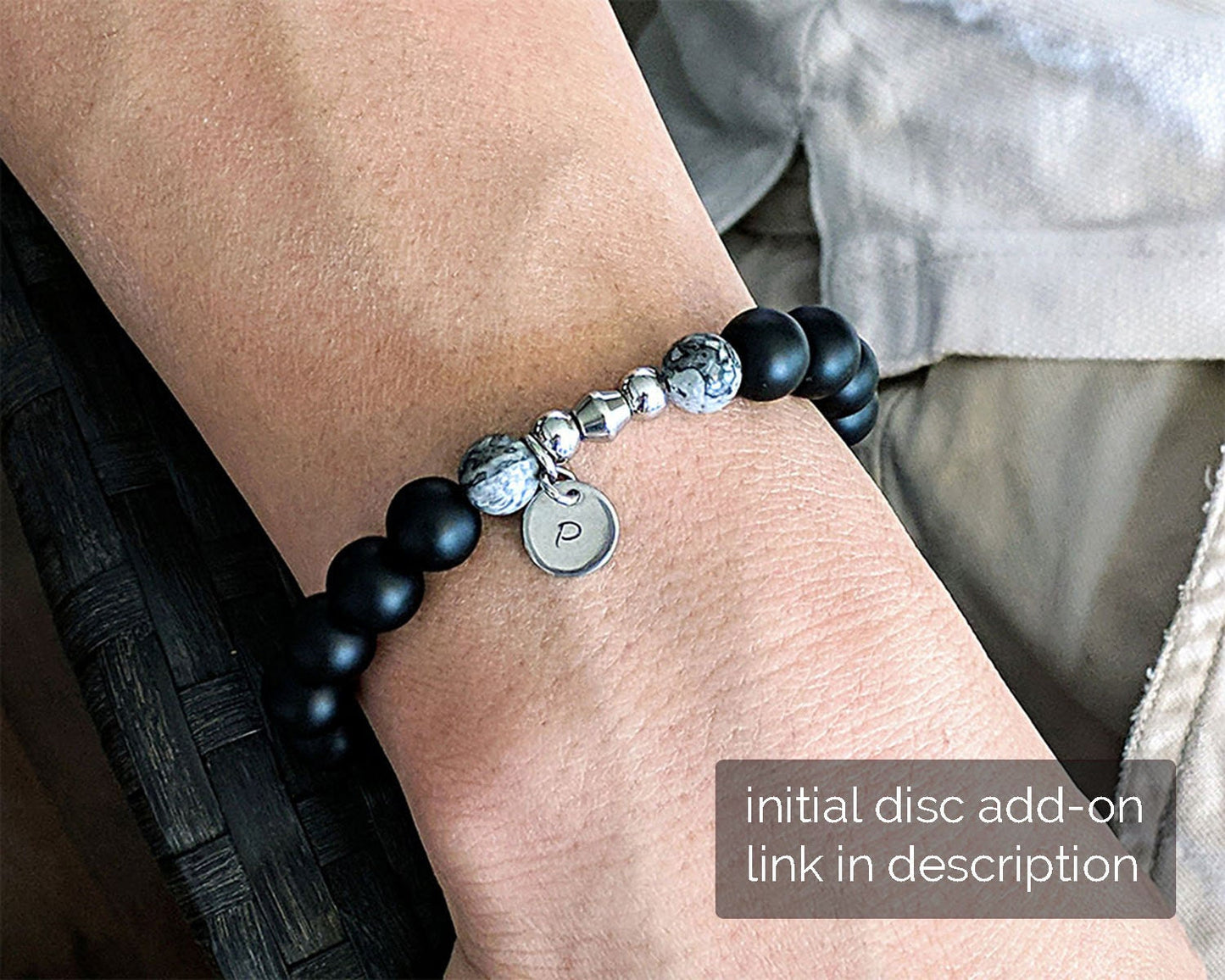 Custom Morse code bracelet for men with blue lapis lazuli & onyx  StudioVy   